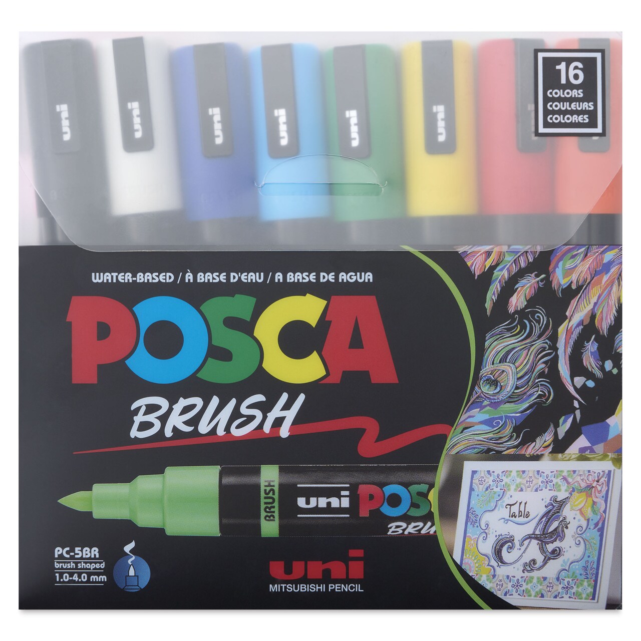 Posca Brush Paint Markers - Set of 16, Assorted Colors, Brush Tip, 1.0 - 4.0 mm